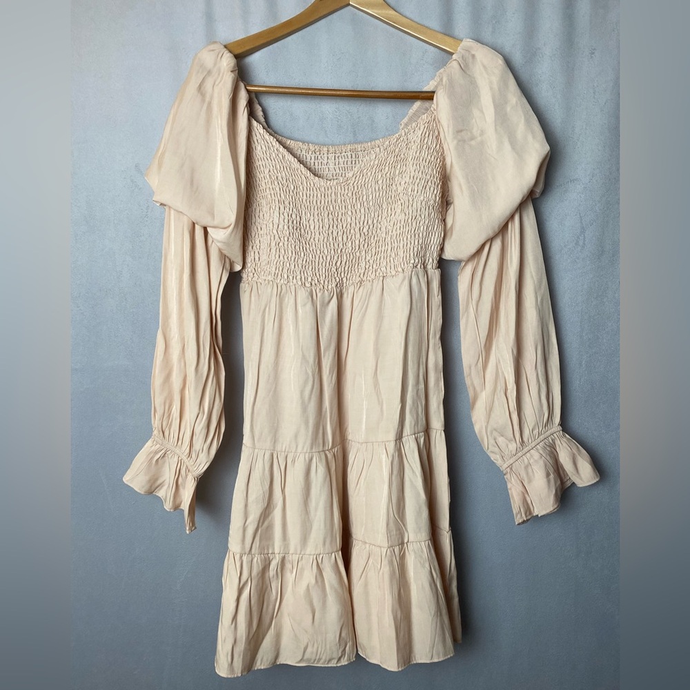 Boho Festival Soft Pink / Beige Romantic Renaissance Faire Long Sleeve Dress M - Picture 2 of 4